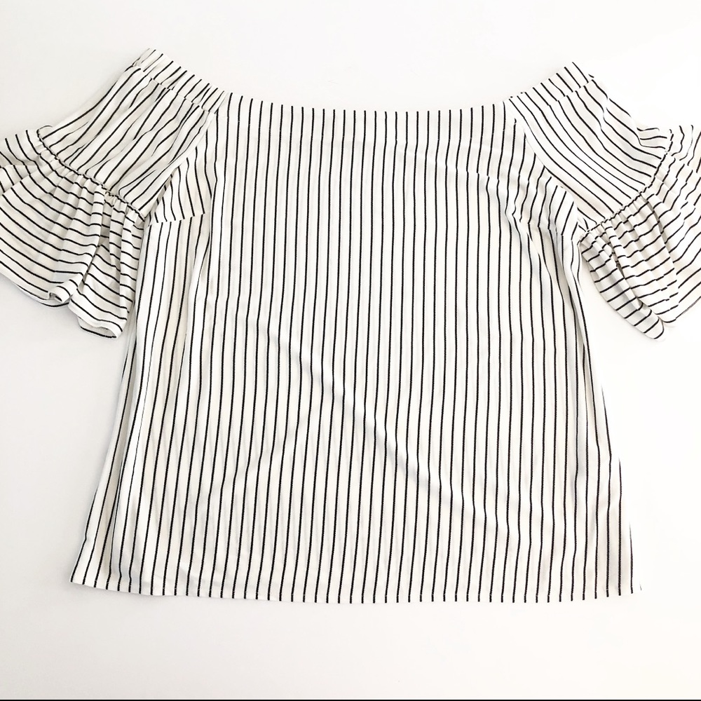 Banana Republic Stripe Crepe Off Shoulder Top - Picture 2 of 6